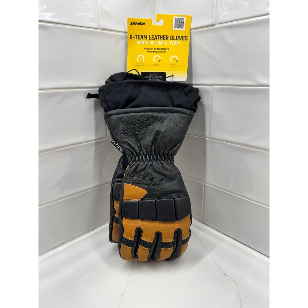 Ski-Doo X-Team Leather Gauntlet Snowmobile Gloves Khaki Brownsize large